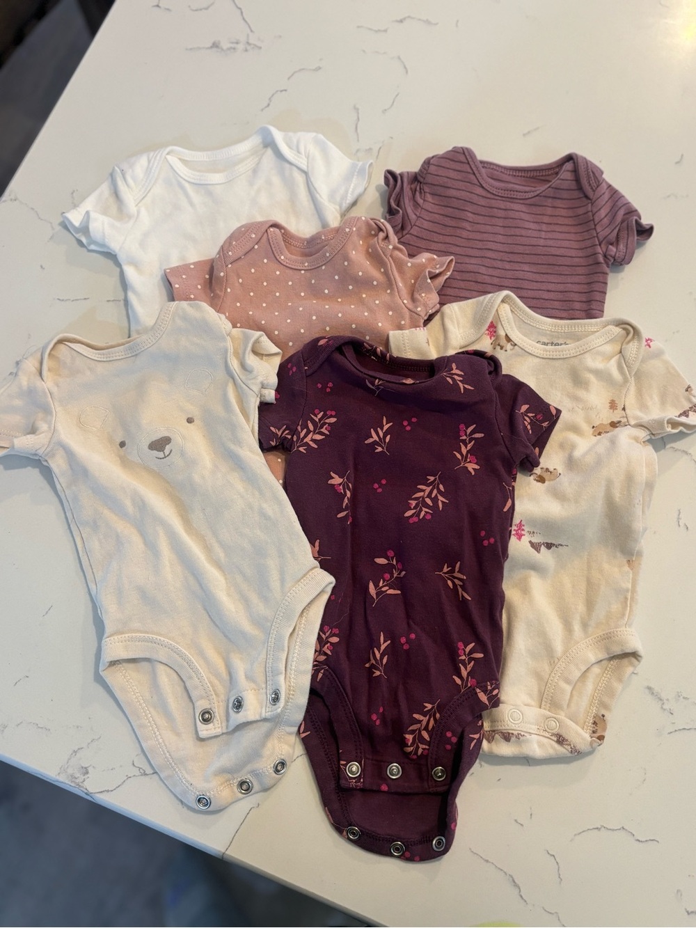 Carter's Baby Girls Short Sleeve Bodysuit Set - White, Cream, Pink, Mauve, Plum